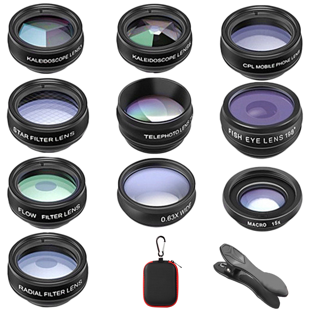 10 In 1 Professional Round Macro 전화 카메라 렌즈 세트 와이드 앵글 미니 휴대용 어안 렌즈 간편한 사용 액세서리 범용 필터